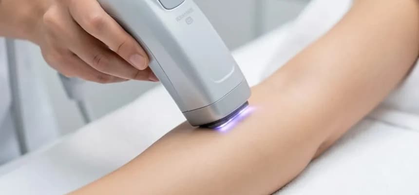Abdomen with laser hair removal system attached.