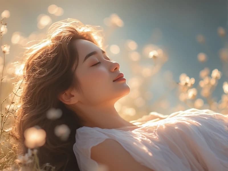 A relaxed woman lying in the beautiful outdoors.